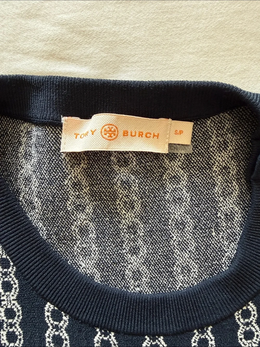 Tory Burch Gemini Link Jacquard Navy Midi Dress